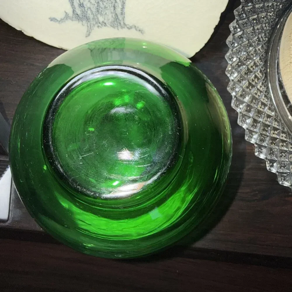 Vtg Emerald Green Glass Mini Vase 3.25” Crimped Rim Rose Bowl MCM Accent Piece